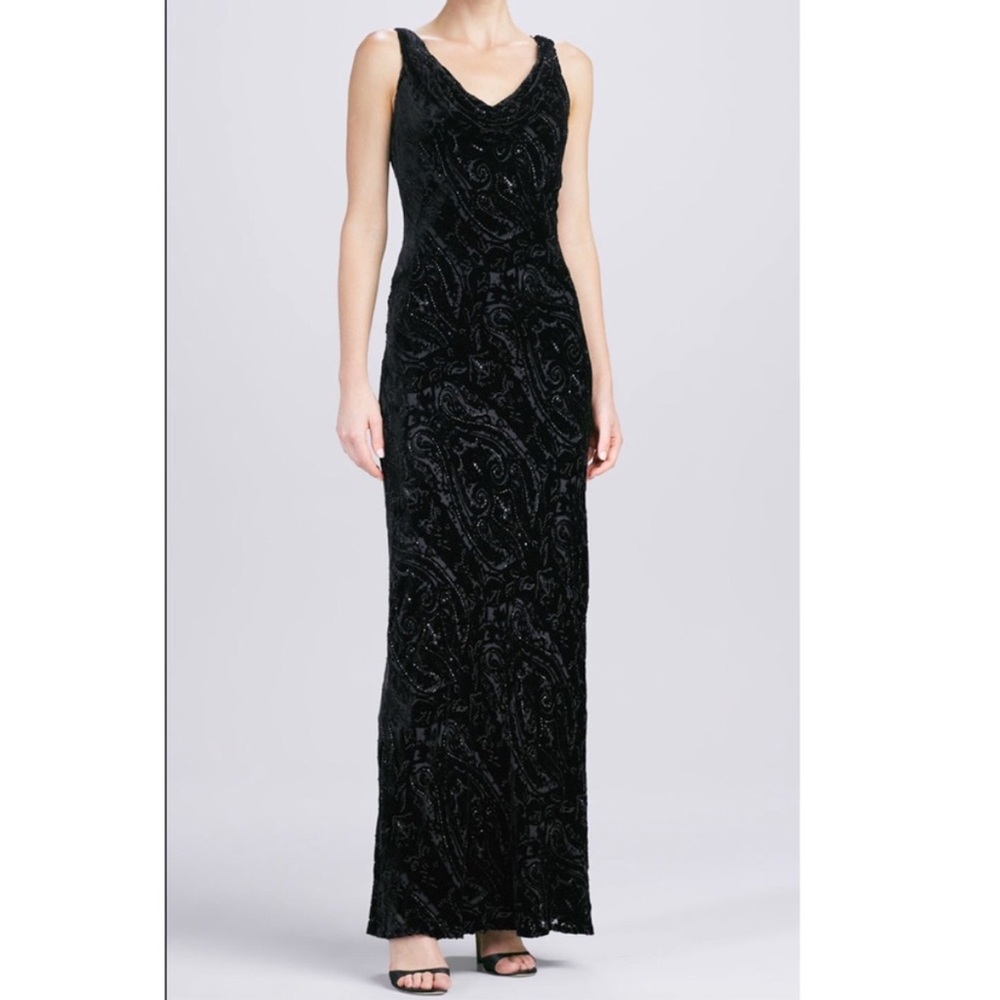 Black Velvet Burnout Maxi Dress With Beading